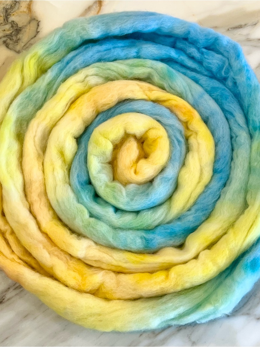 Hand Dyed Corriedale Wool Roving in Sunny Days